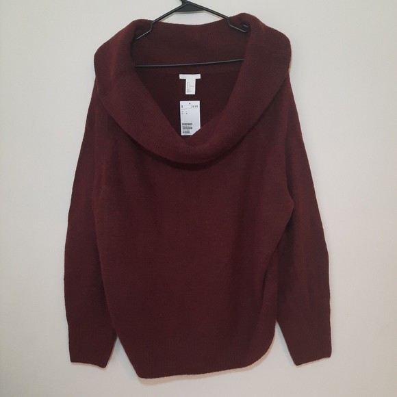 NWT H&M Cowl Neck Oversized Sweater Women's Size L Maroon New - Picture 1 of 8